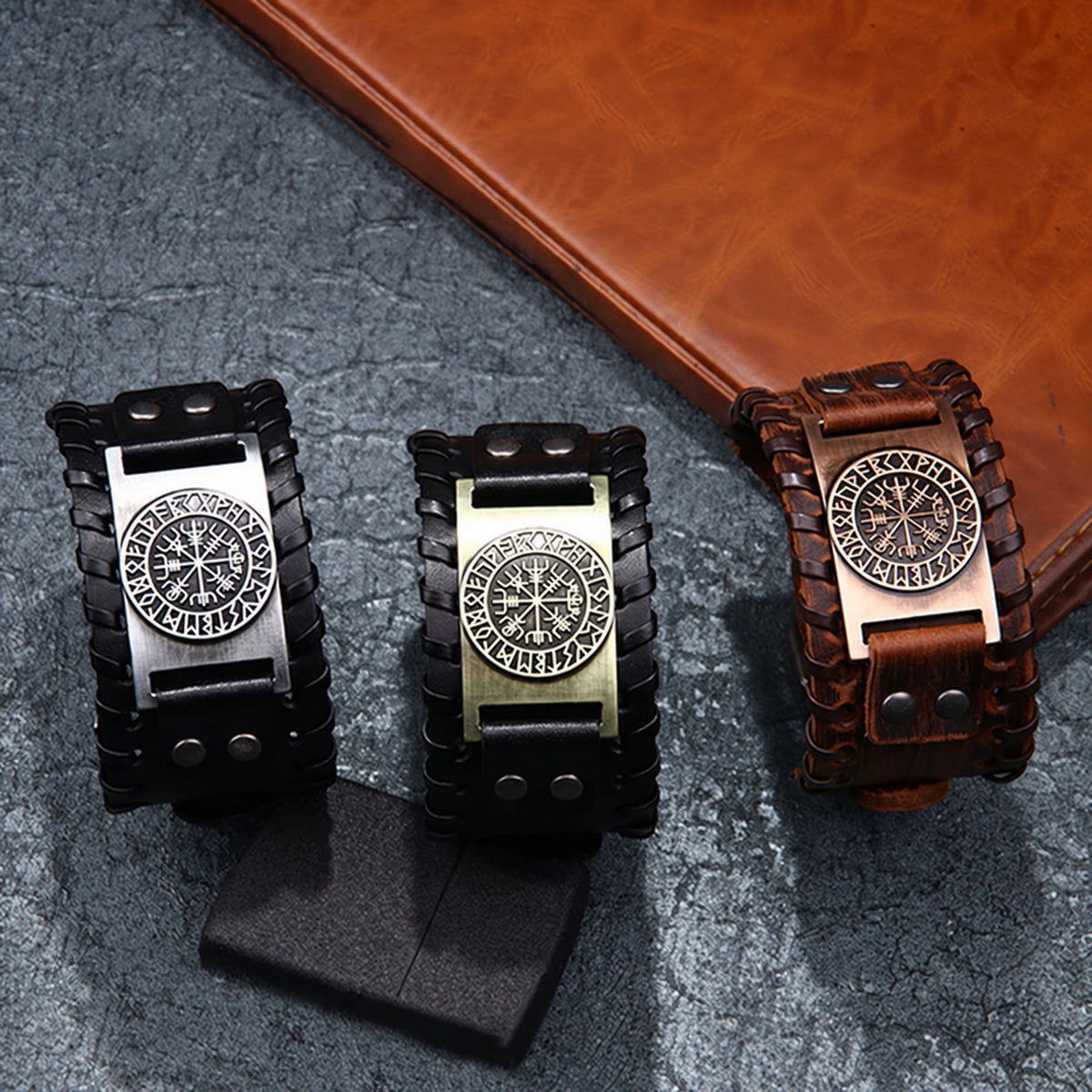 Vegvisir Runes Wristband Leather Viking Bracelet