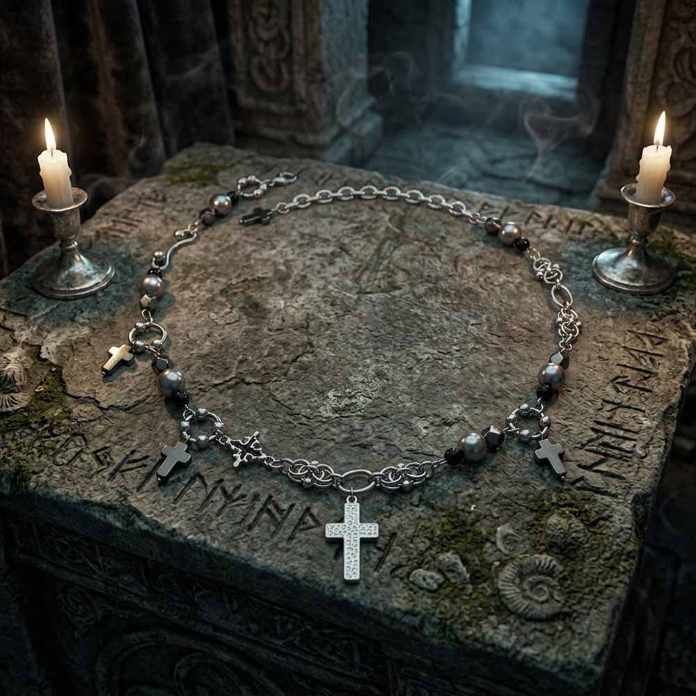 Versatile Beaded Splicing Cross Necklace in Stainless Steel