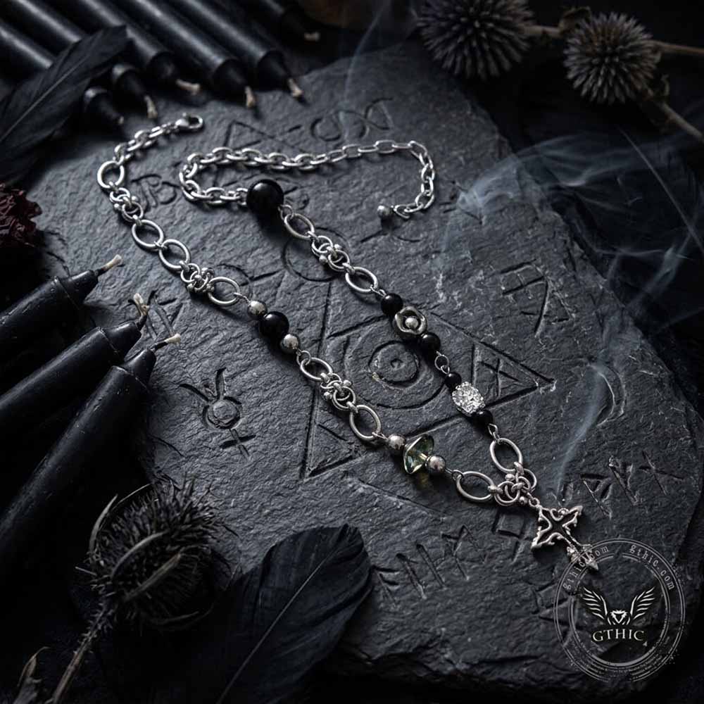 Versatile Beaded Splicing Cross Necklace in Stainless Steel