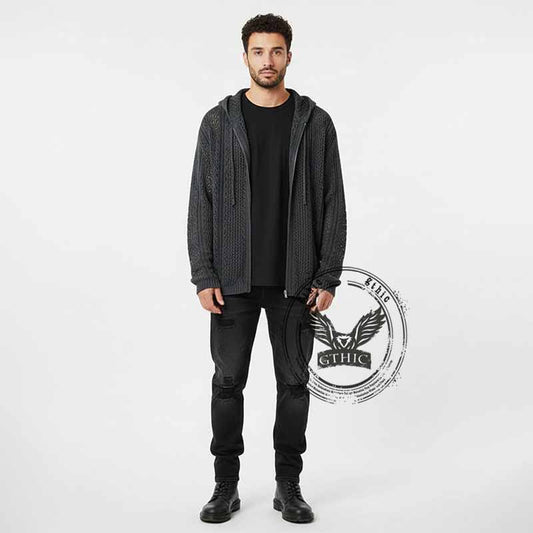 Versatile Openwork Loose Hooded Zip Cardigan Sweater