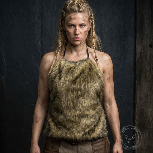 Viking Barbarian Faux Fur Halter Cosplay Costume