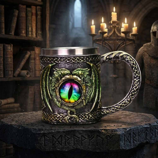 Viking Celtic Knot Dragon Devil Eye Mug in Stainless Steel