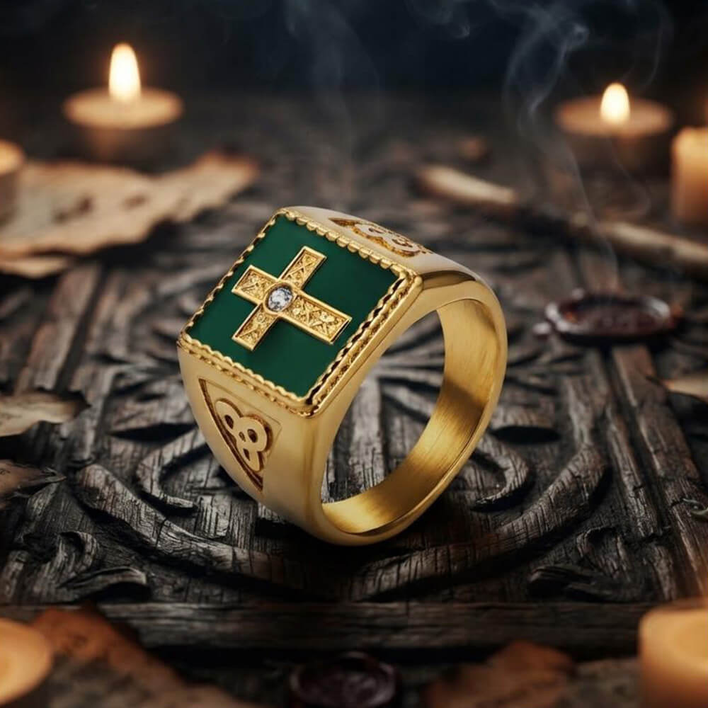 Viking Celtic Knot Gem Cross Stainless Steel Nordic Ring