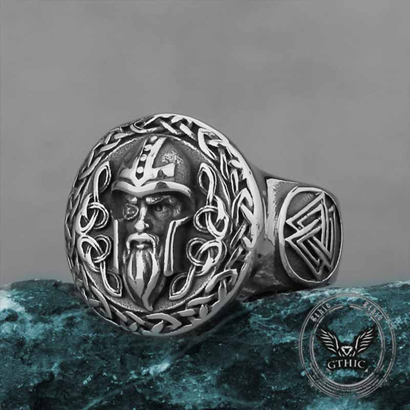 Viking Celtic Knot Odin Head Ring in Stainless Steel