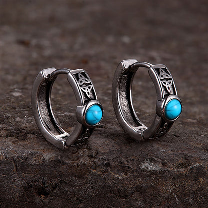 Viking Celtic Knot Turquoise Hoop Earrings in Stainless Steel