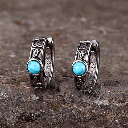 Viking Celtic Knot Turquoise Hoop Earrings in Stainless Steel