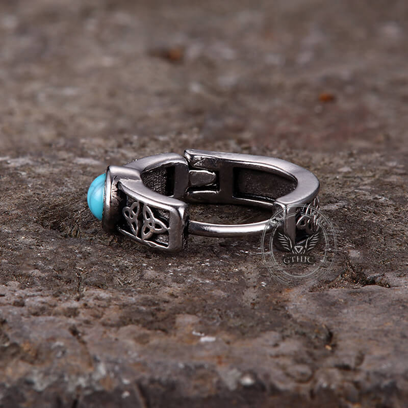 Viking Celtic Knot Turquoise Hoop Earrings in Stainless Steel
