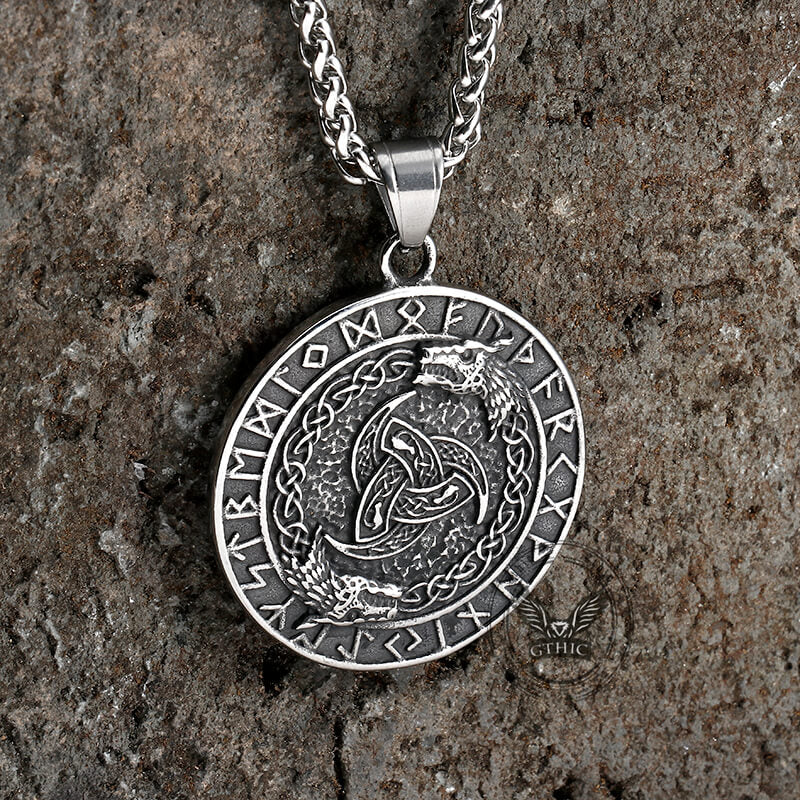 Viking Celtic Wolf Runes Pendant in Stainless Steel