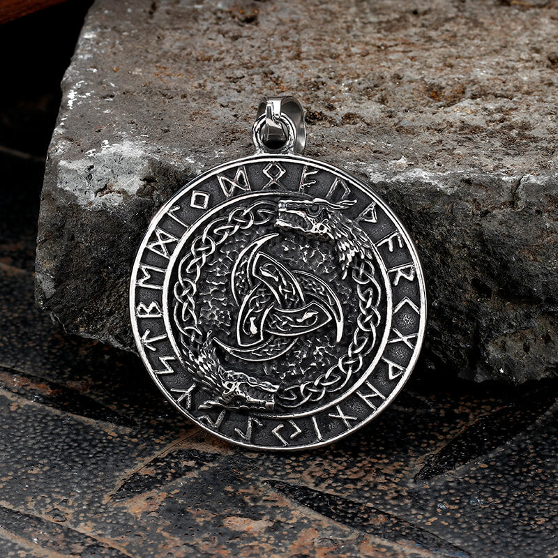 Viking Celtic Wolf Runes Pendant in Stainless Steel