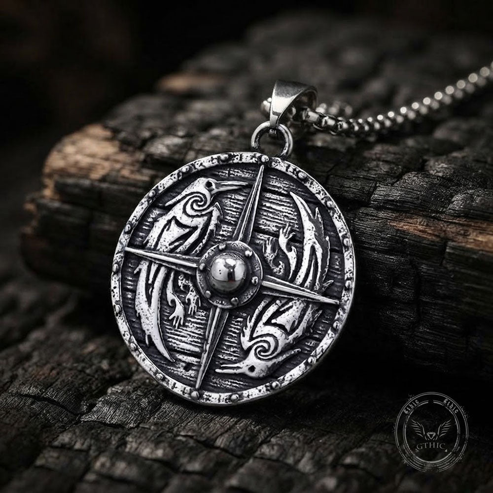Viking Compass Stainless Steel Norse Raven Pendant