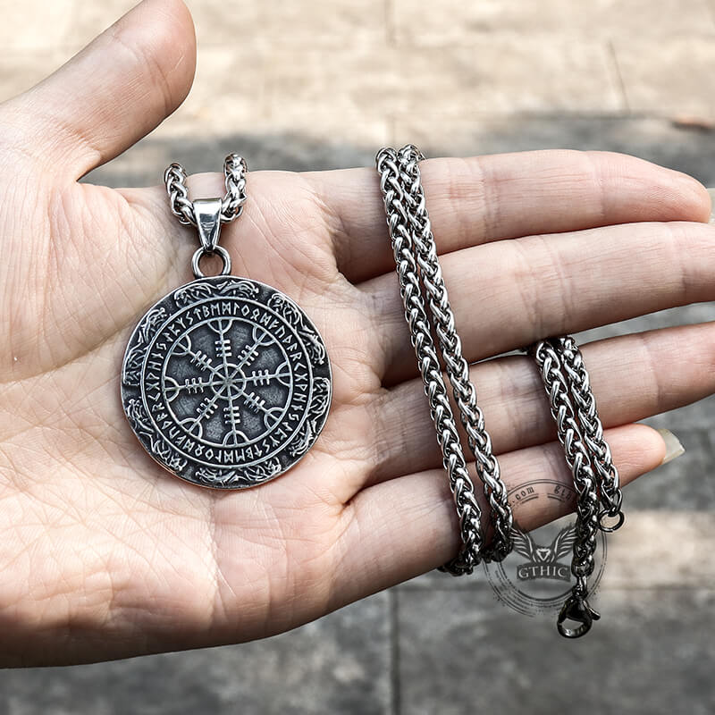 Viking Helm Of Awe Runes Pendant in Stainless Steel