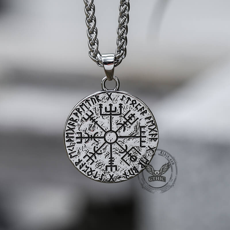 Viking Helm Of Awe Runes Pendant in Stainless Steel