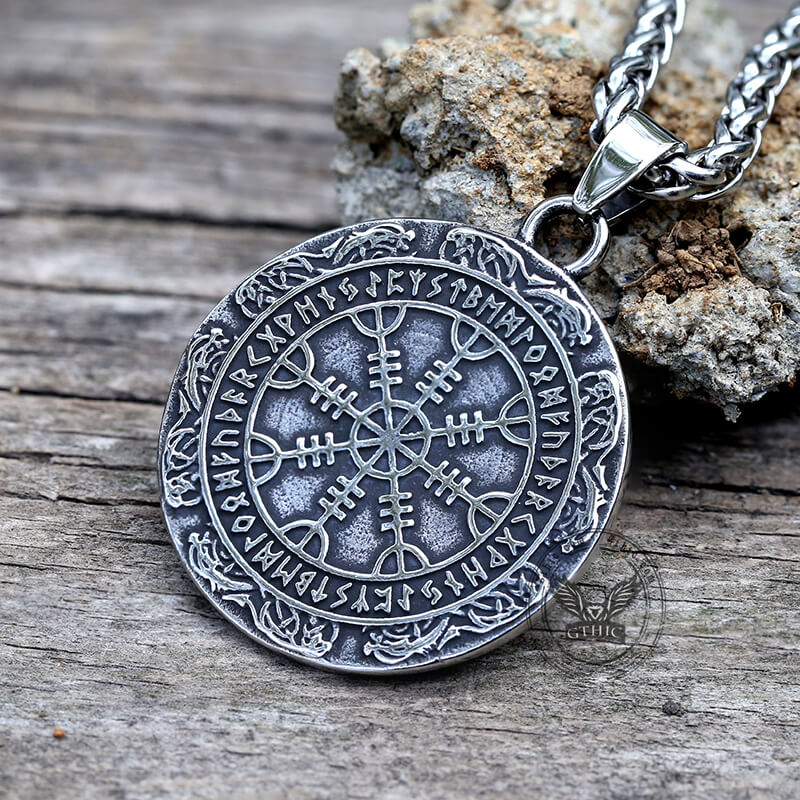 Viking Helm Of Awe Runes Pendant in Stainless Steel