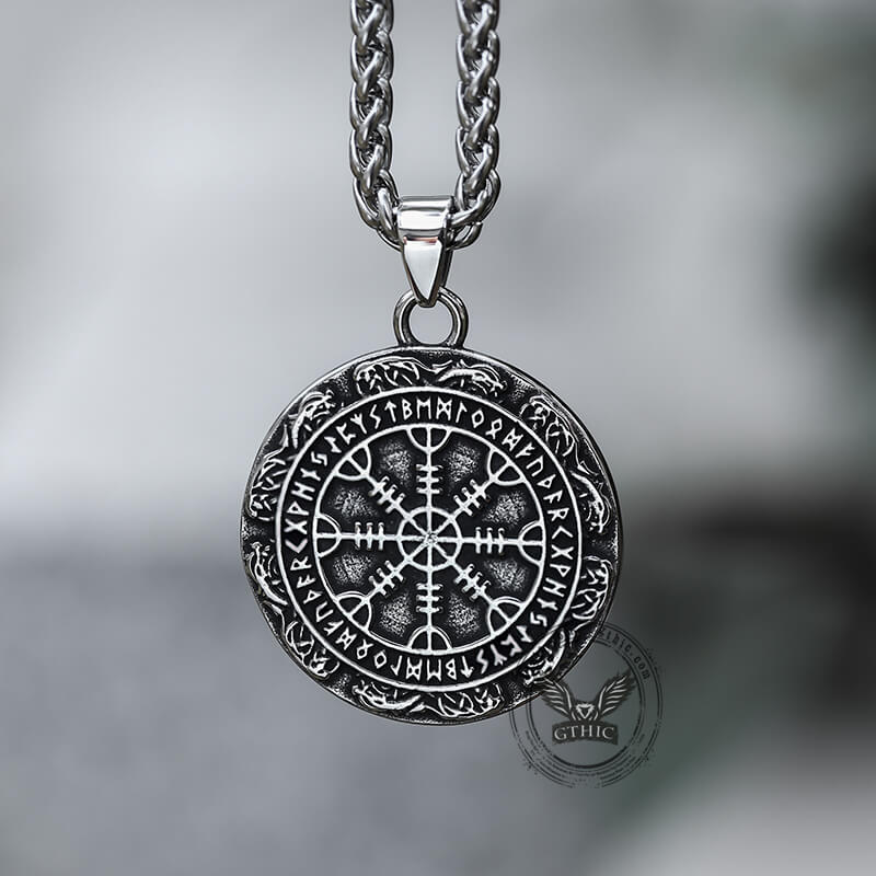 Viking Helm Of Awe Runes Pendant in Stainless Steel