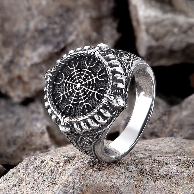 Viking Helm of Awe Stainless Steel Skull Ring