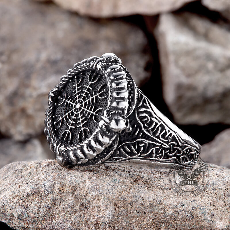 Viking Helm of Awe Stainless Steel Skull Ring