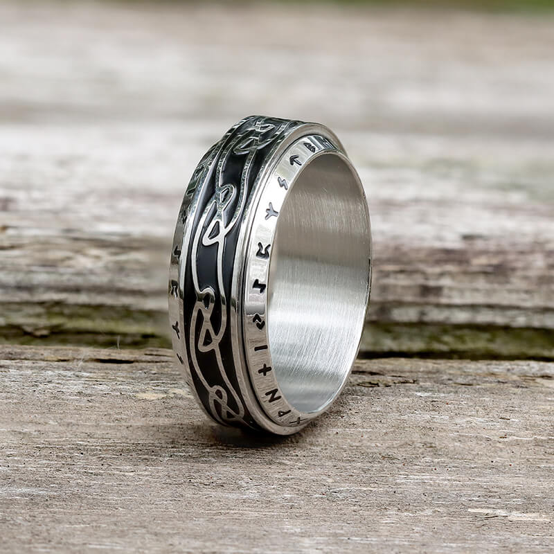 Viking Knot Runes Stainless Steel Spinner Ring