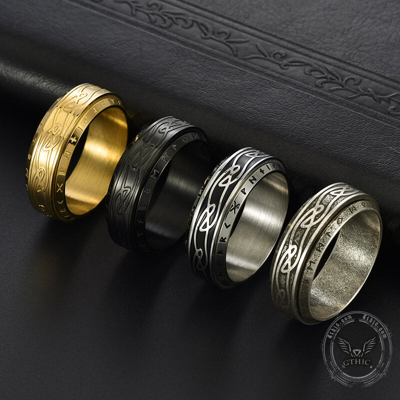 Viking Knot Runes Stainless Steel Spinner Ring