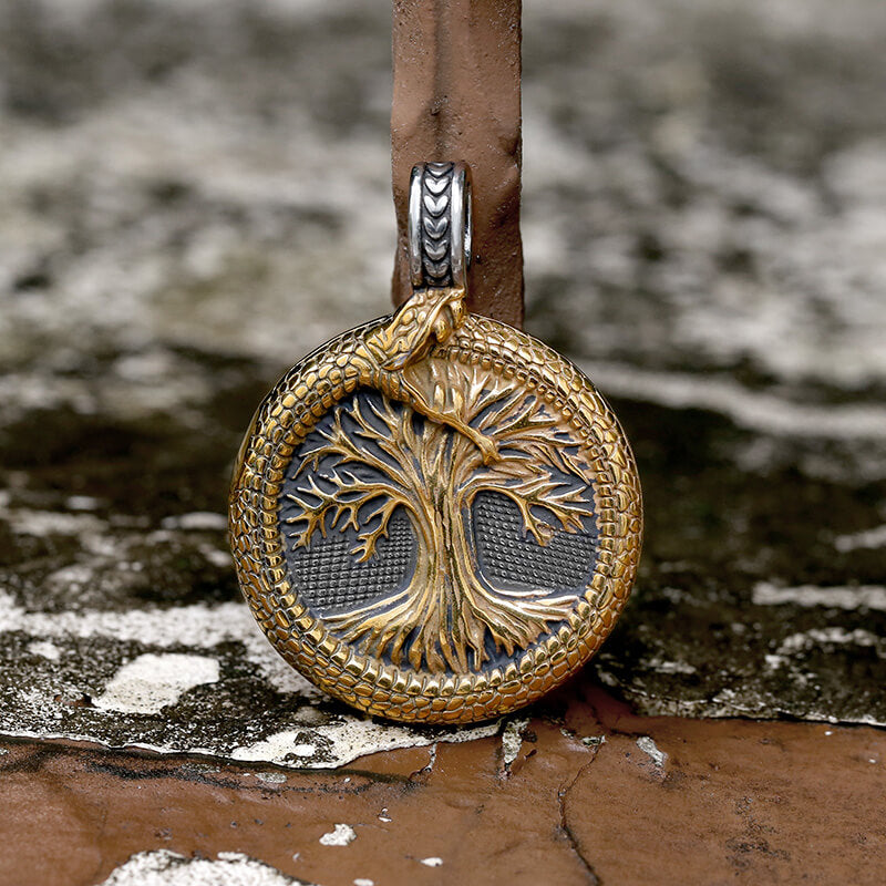 Viking Ouroboros Tree Of Life Pendant in Stainless Steel