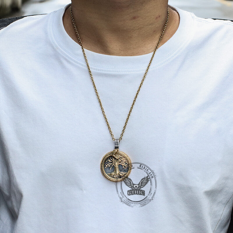 Viking Ouroboros Tree Of Life Pendant in Stainless Steel