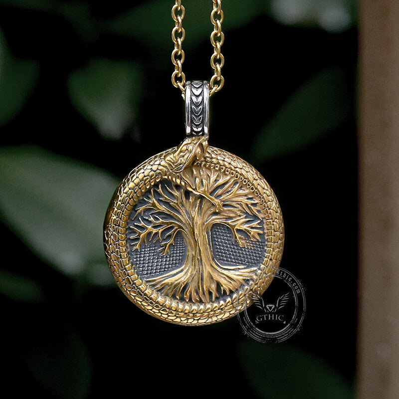 Viking Ouroboros Tree Of Life Pendant in Stainless Steel