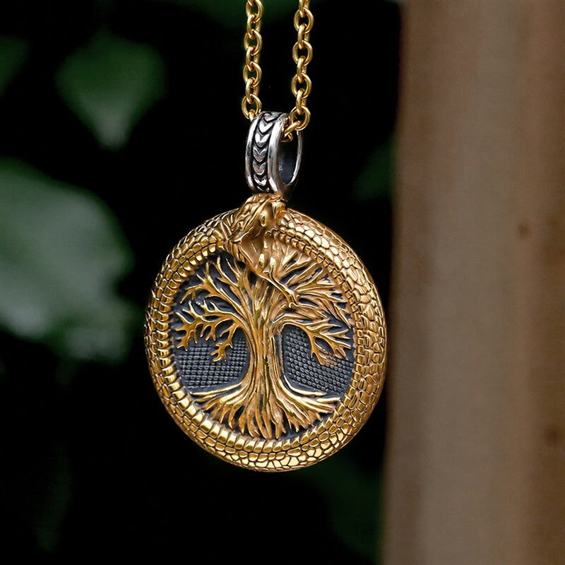 Viking Ouroboros Tree Of Life Pendant in Stainless Steel