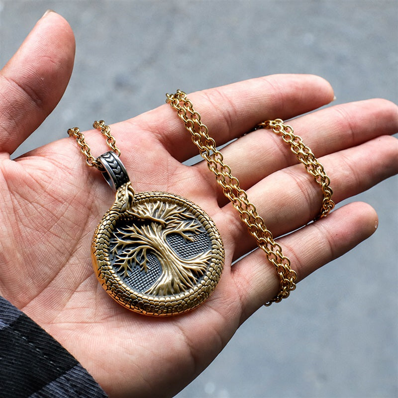 Viking Ouroboros Tree Of Life Pendant in Stainless Steel