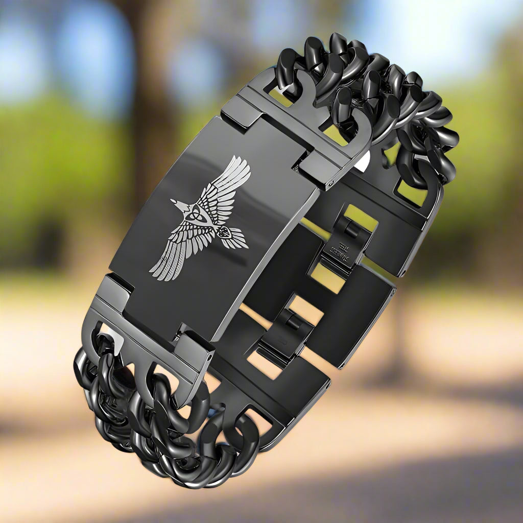 Viking Rune Bird Cuban Chain Bracelet in Stainless Steel