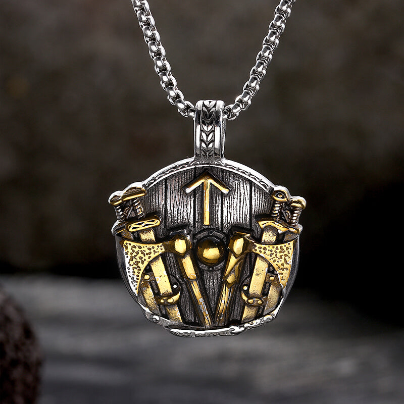 Viking Rune Shield Sword Pendant in Stainless Steel