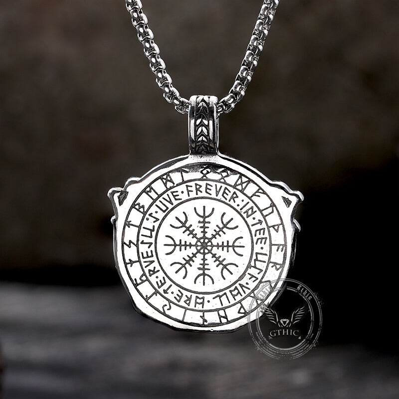 Viking Rune Shield Sword Pendant in Stainless Steel