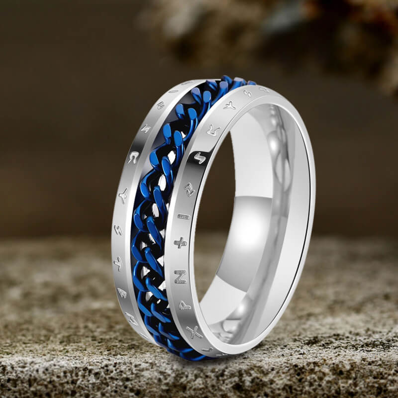 Viking Runes Chain Spinner Ring in Stainless Steel