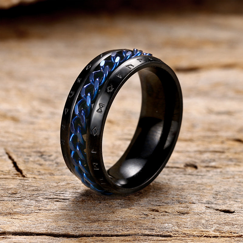 Viking Runes Chain Spinner Ring in Stainless Steel