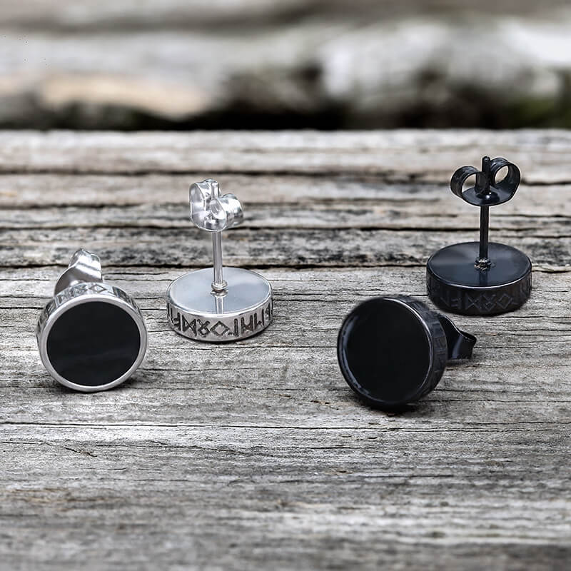 Viking Runes Stud Earrings in Stainless Steel