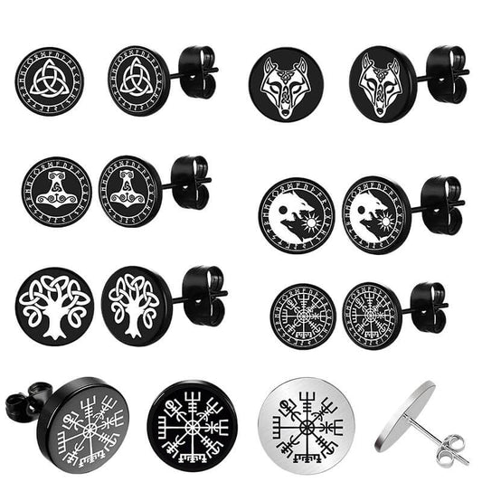 Viking Sigils Stud Earrings in Stainless Steel