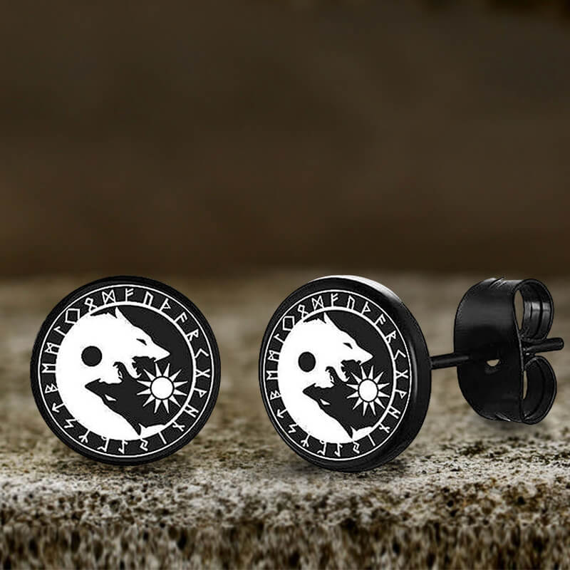 Viking Sigils Stud Earrings in Stainless Steel