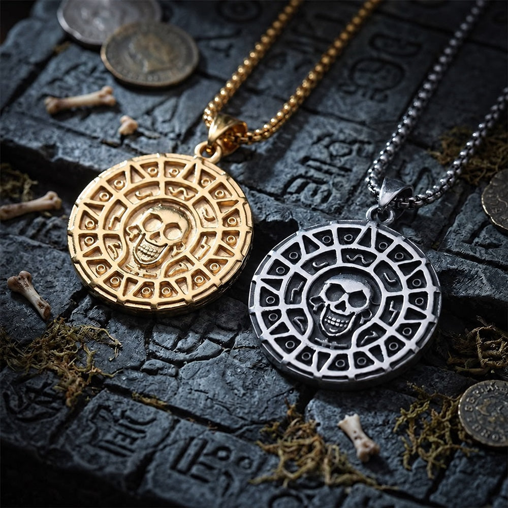 Viking Skull Coin Stainless Steel Nordic Rune Pendant