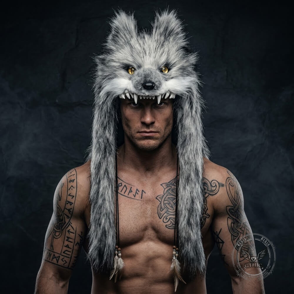 Viking Wolf Head Faux Fur Savage Tribal Hat