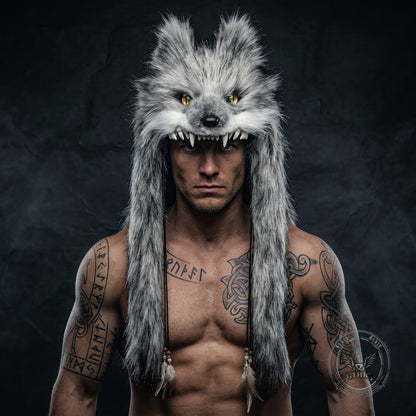 Viking Wolf Head Faux Fur Savage Tribal Hat