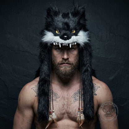 Viking Wolf Head Faux Fur Savage Tribal Hat
