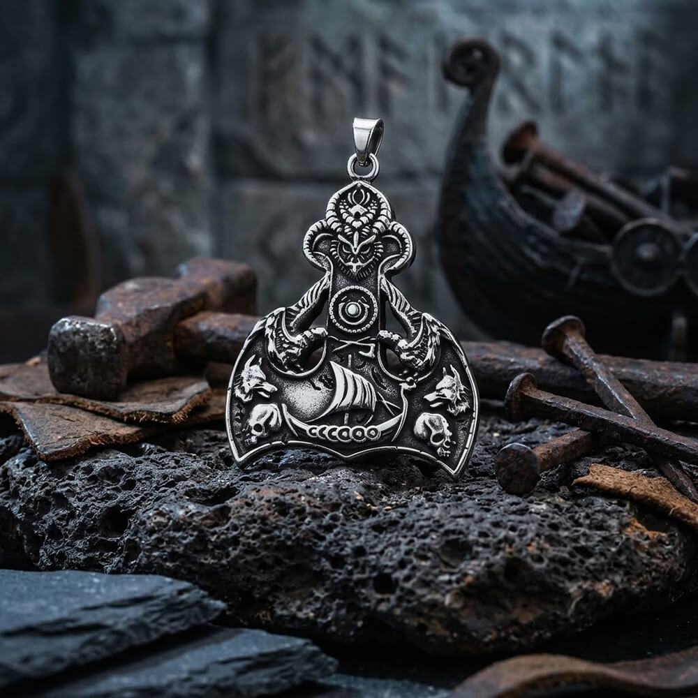 Viking Wolf Raven Stainless Steel Anchor Pendant