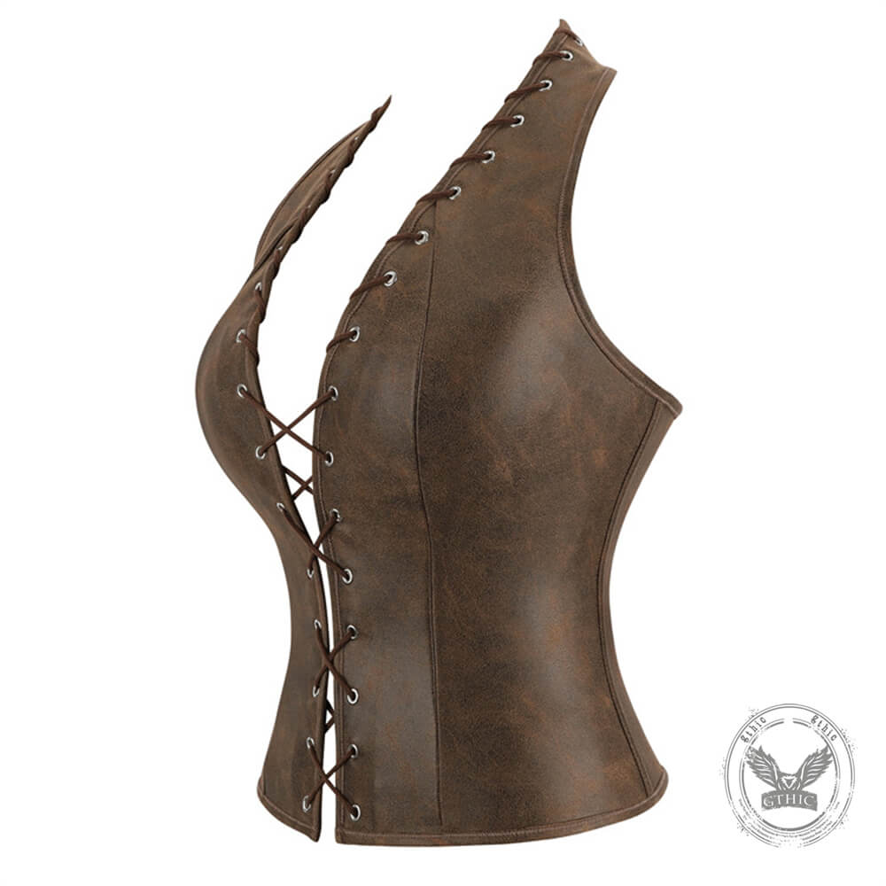 Vintage-Style Cutout Lace-Up Halter Sleeveless Top