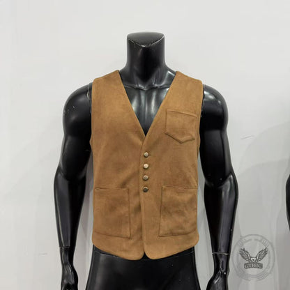 Vintage-Style Slim-Fit Faux Suede V-Neck Vest