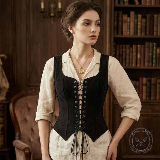Vintage-Style Square-Neck Fitted Lace-Up Vest Top