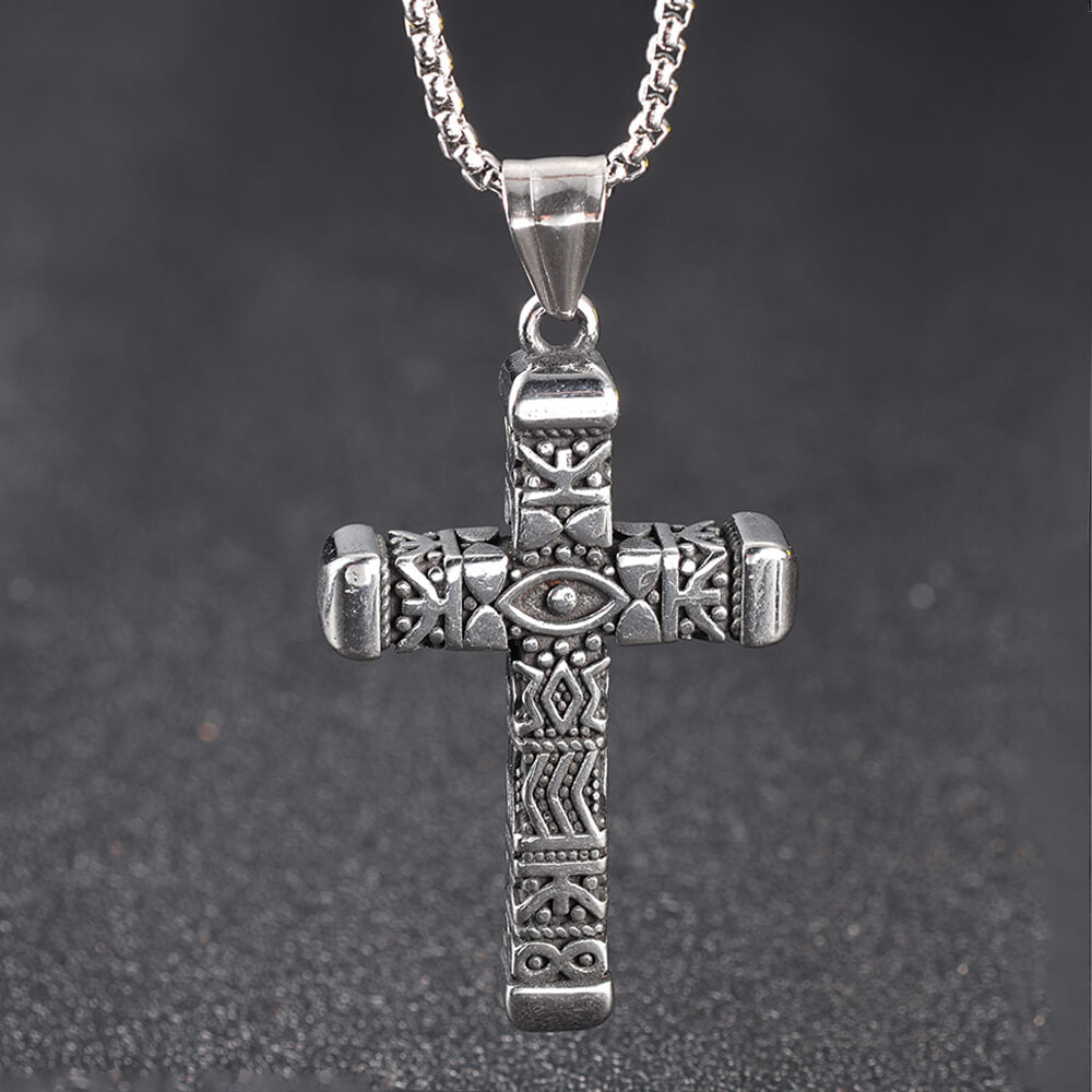Vintage All-Seeing Eye Cross Pendant in Stainless Steel