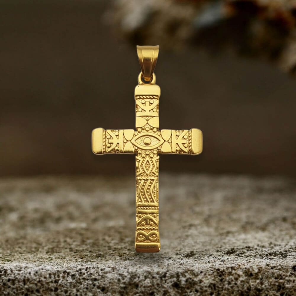 Vintage All-Seeing Eye Cross Pendant in Stainless Steel