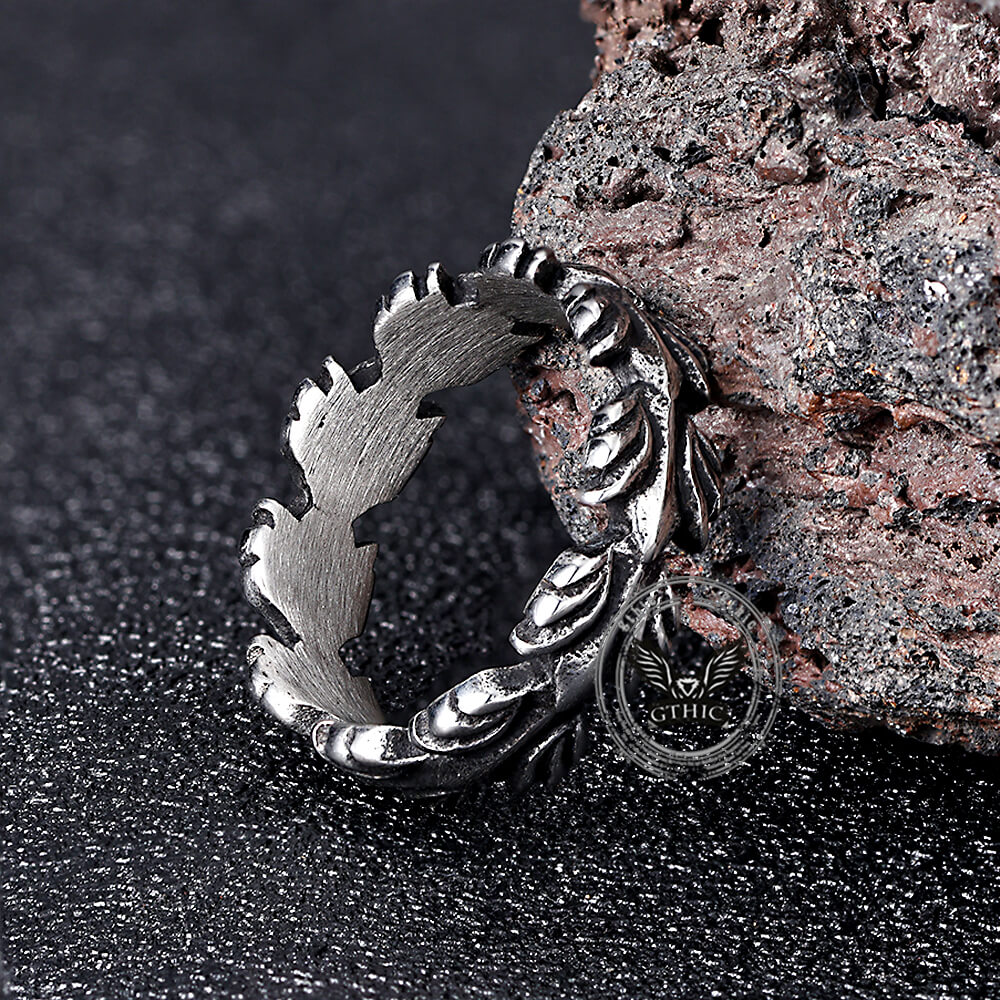 Vintage Animal Feather Ring in Stainless Steel