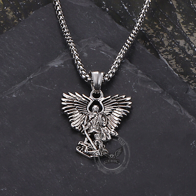 Vintage Archangel Saint Michael Pendant in Stainless Steel