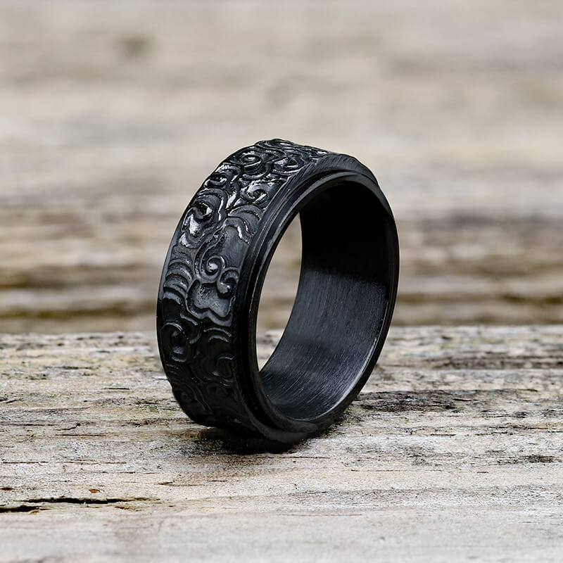 Vintage Auspicious Cloud Stainless Steel Spinner Ring