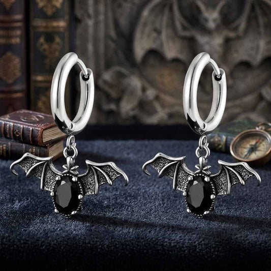 Vintage Bat Diamond-Set Earrings in Stainless Steel
