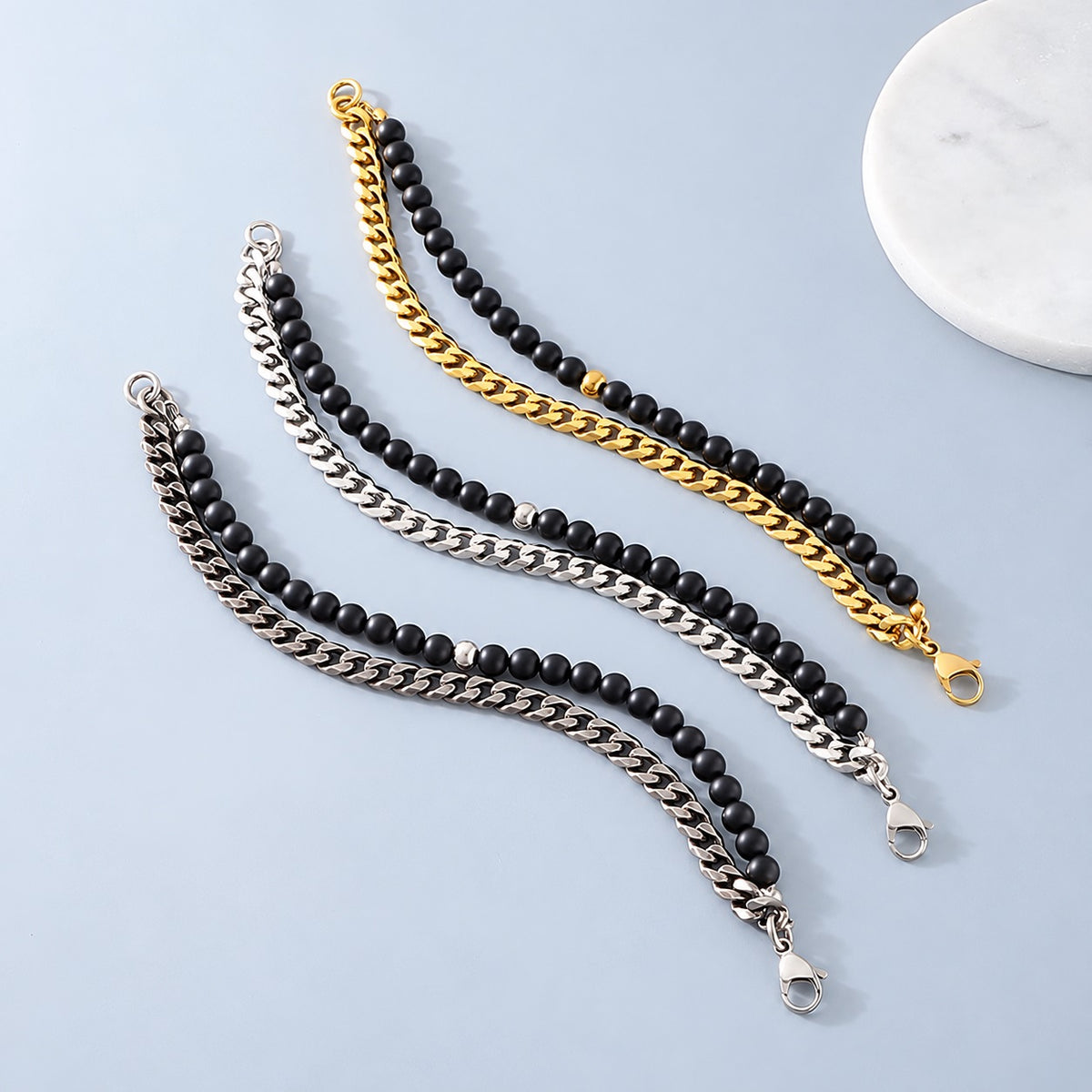 Vintage Beads Cuban Chain Bracelet in Stainless Steel